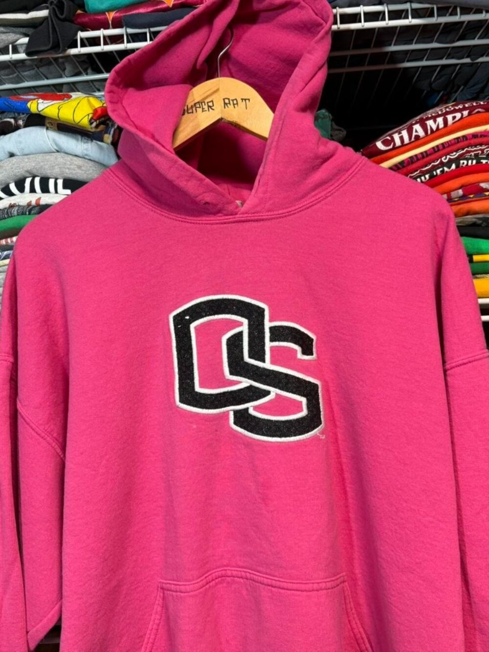 Y2K Oregon state pink hoodie black shimmery letters